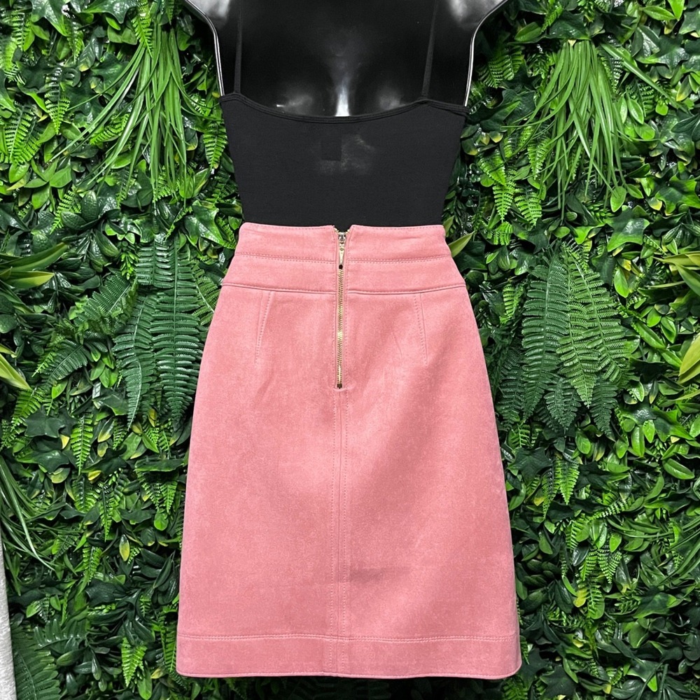 White House Black Market Skirt Size 00 Pink Faux Suede Mini Button Detail 4118 - Picture 7 of 8